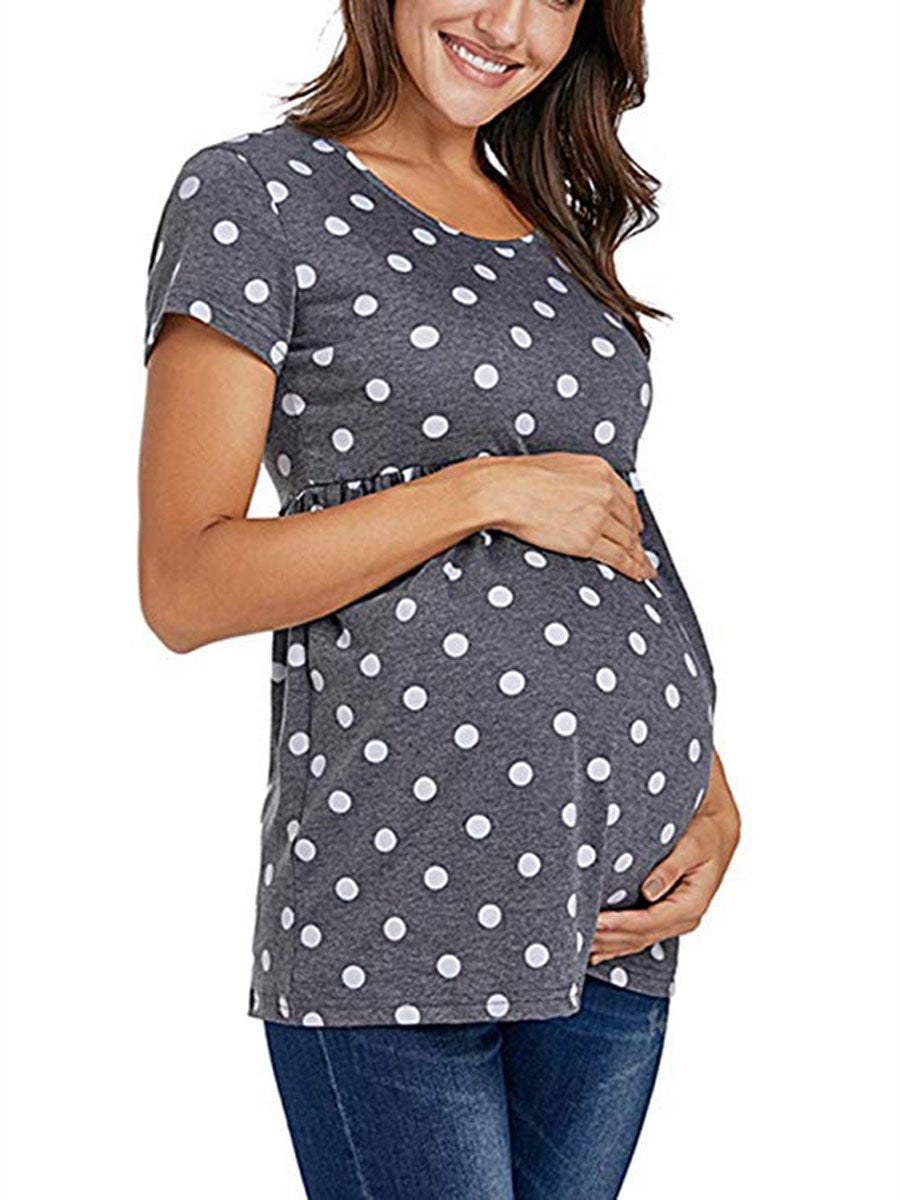 Round Neck Maternity Polka Dot Print Short Sleeve - dianjiang-