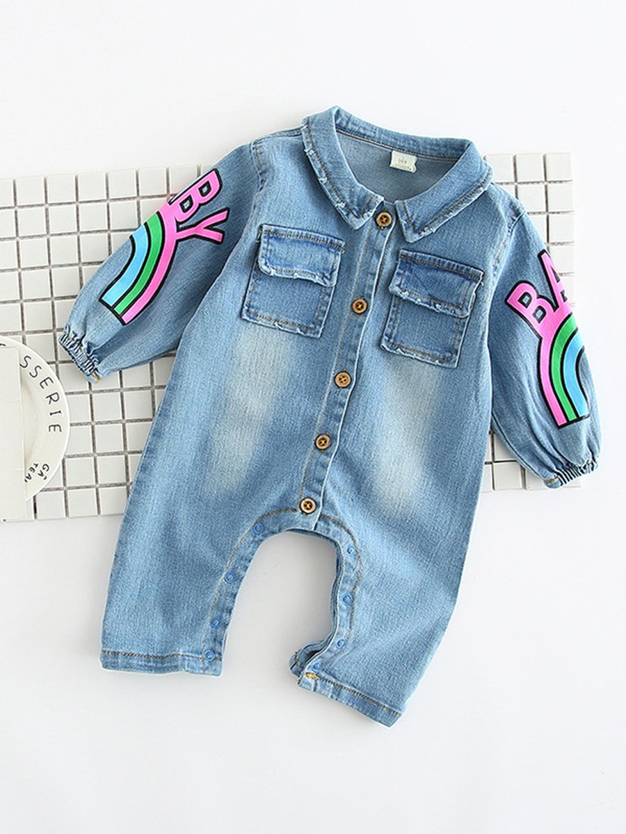 Infant Bodysuit Rainbow Giraffe Cotton Denim Long Sleeve Baby Jumpsuit - dianjiang-