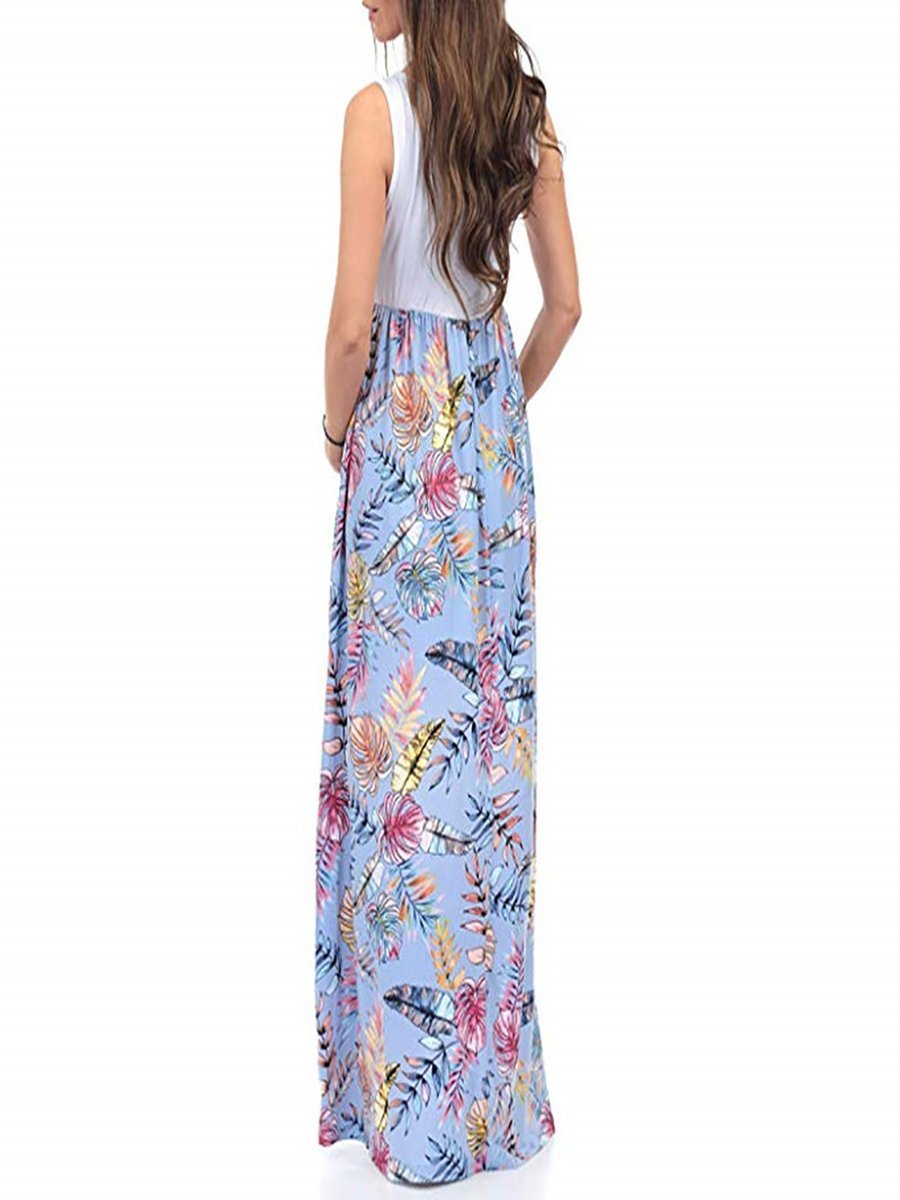 Round Neck Sleeveless Printed Maternity Long - dianjiang-