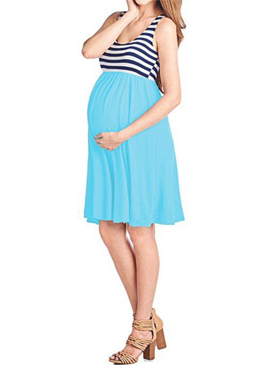 Maternity Stitching Sleeveless Midi Dress - dianjiang-