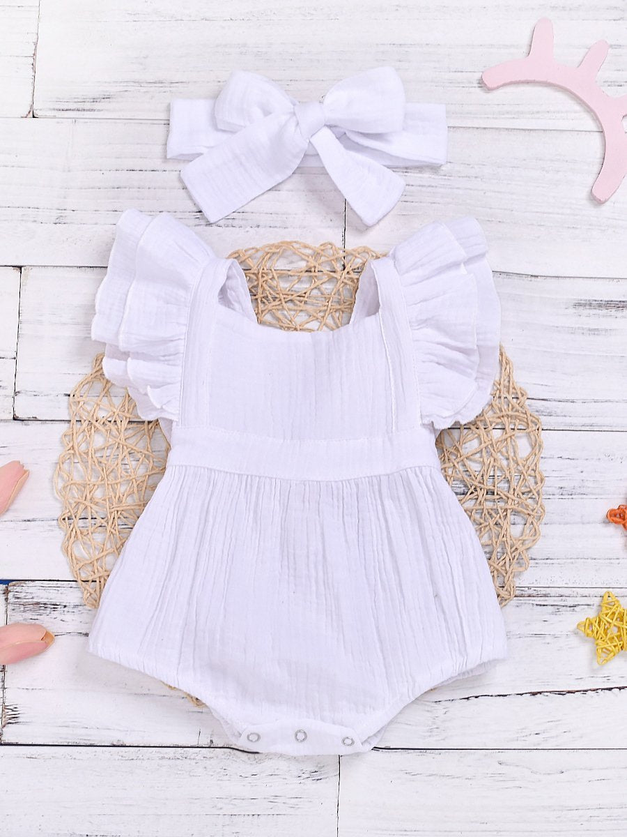 Baby Solid Color Flying Sleeve Jumpsuit - dianjiang-