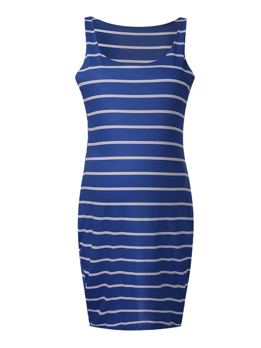 Round Neck Sleeveless Striped Maternity Tank Dress - dianjiang-