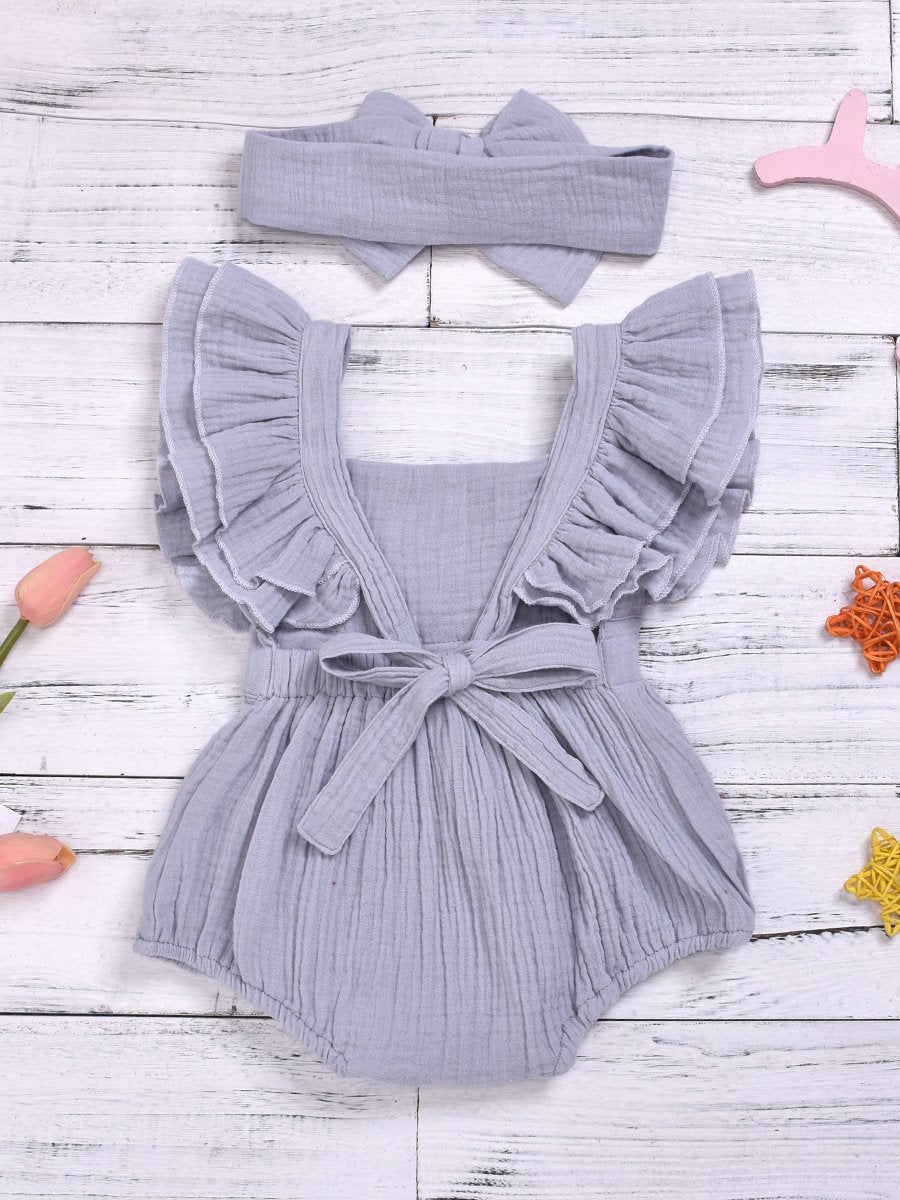 Baby Solid Color Flying Sleeve Jumpsuit - dianjiang-