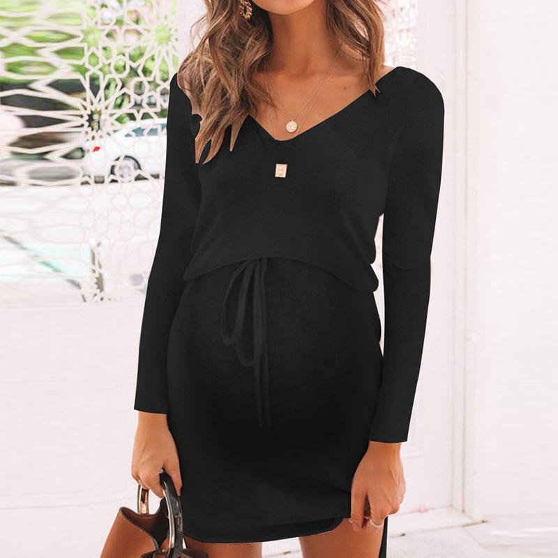 Maternity Round Neck Solid Colour Loose Dress - dianjiang-