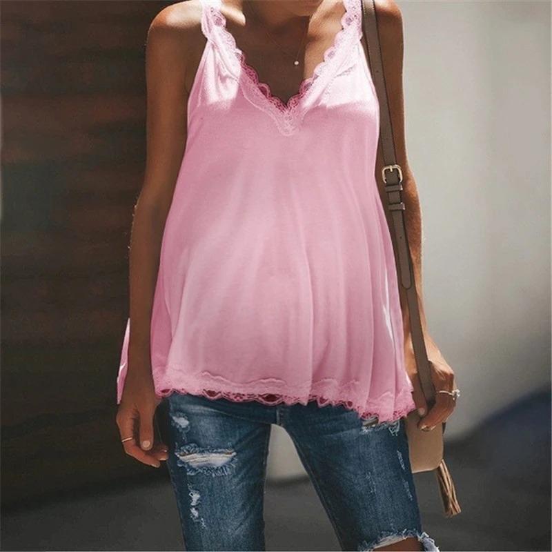 Maternity Solid Color Lace Stitching V-Neck Vest - dianjiang-