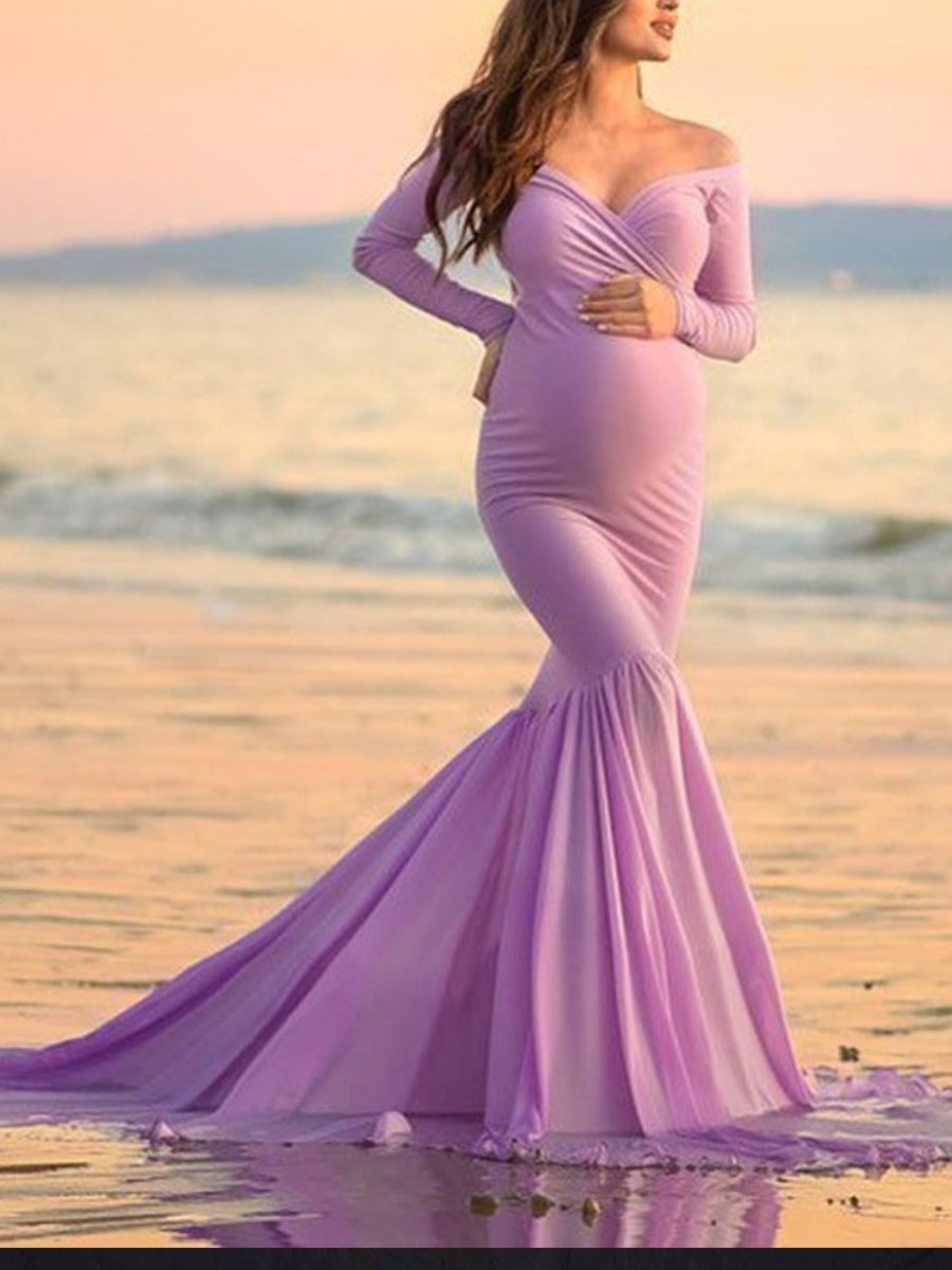 Maternity V-neck Trailing Evening Dress - dianjiang-