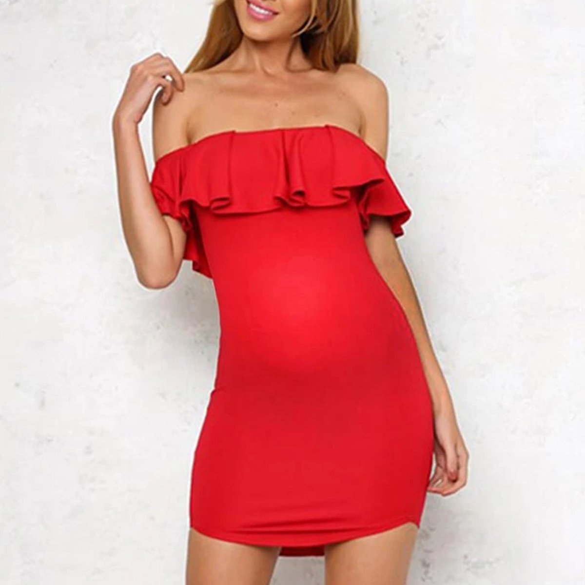 One Shoulder Solid Color Sexy Maternity Dress - dianjiang-