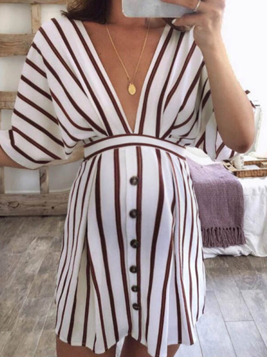 Sexy V-Neck Stripe Straps Maternity Dress - dianjiang-