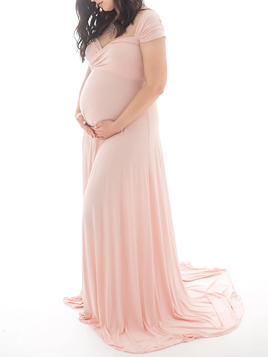 Maternity Shoot Chiffon Fashion Elegant Grey Gown - dianjiang-