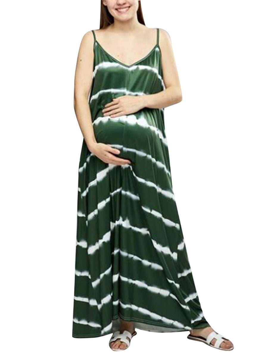 Striped V-Neck Sling Maternity Dress - dianjiang-