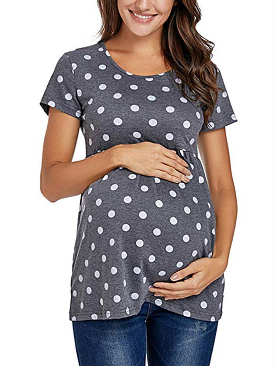 Round Neck Maternity Polka Dot Print Short Sleeve - dianjiang-