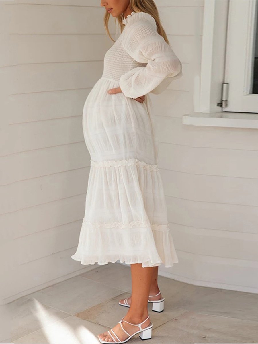 Maternity Lantern Sleeve Chiffon Midi Dress - dianjiang-