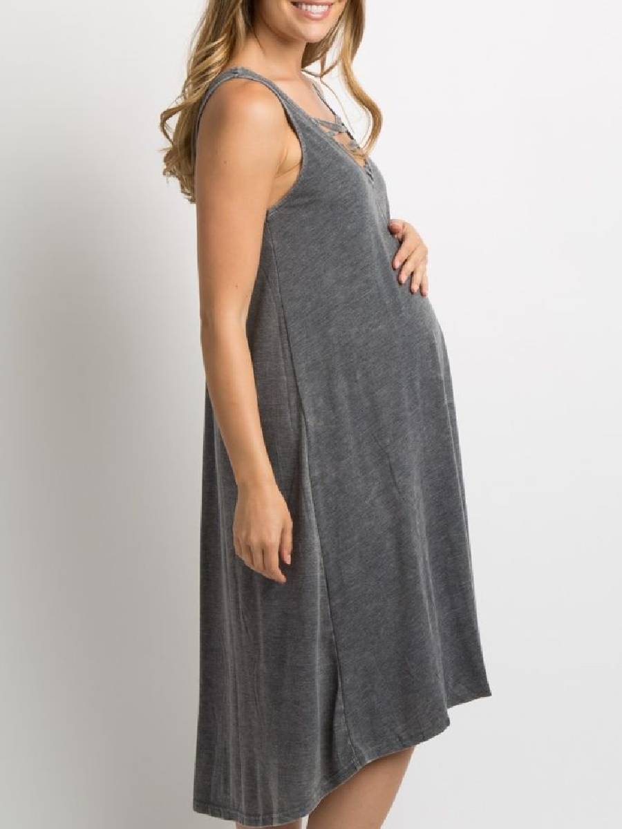 Maternity Casual Sling V-Neck Swing Dress - dianjiang-