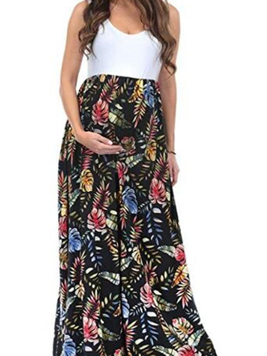 Round Neck Sleeveless Printed Maternity Long - dianjiang-