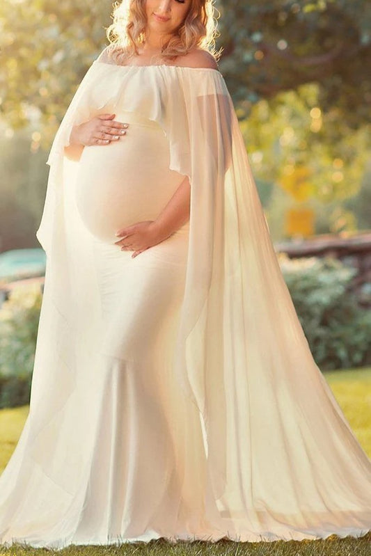 Maternity Shoot Chiffon Fashion Elegant White Dress - dianjiang-