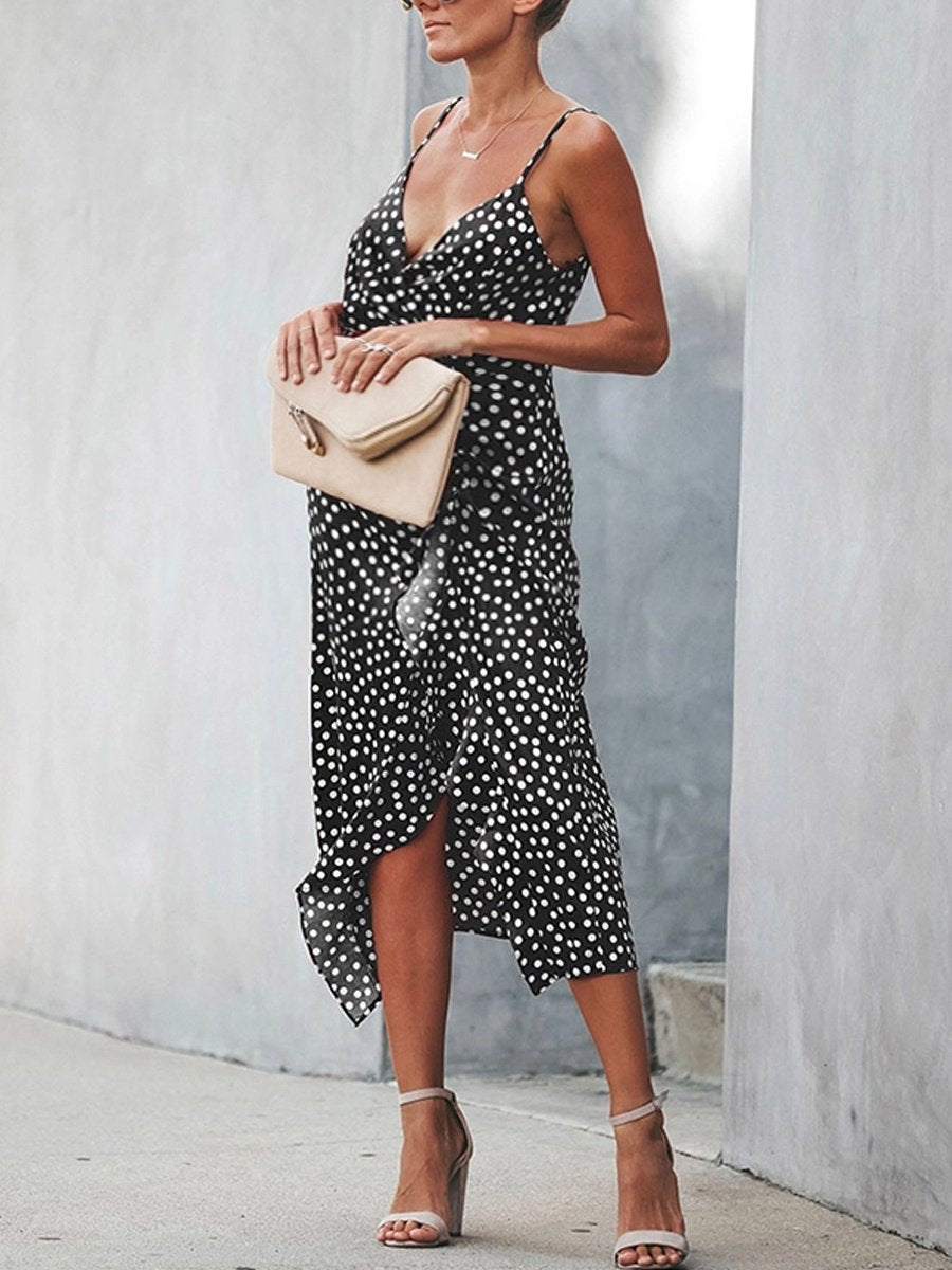 Maternity Polka-Dot Sling Swallow-Tail Dress - dianjiang-