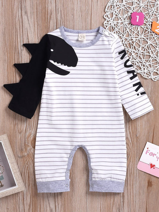 Round Neck Striped Dinosaur Printed Long-sleeved Baby Romper - dianjiang-