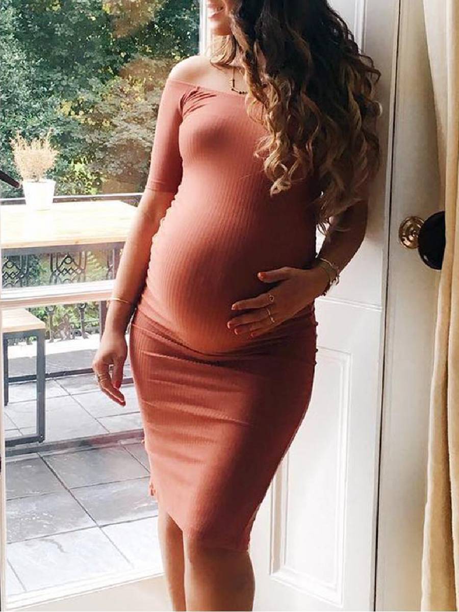 Maternity Off Shoulder Bodycon Dress - dianjiang-