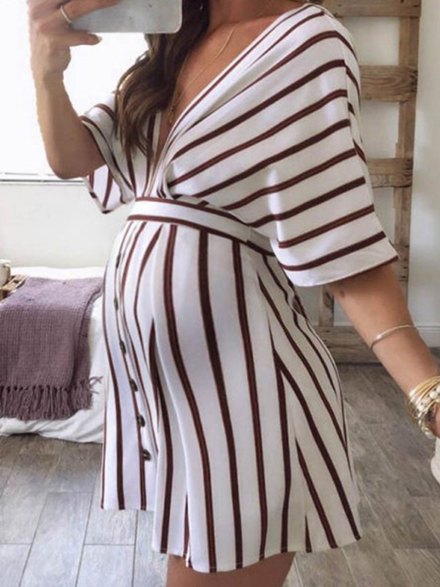 Sexy V-Neck Stripe Straps Maternity Dress - dianjiang-