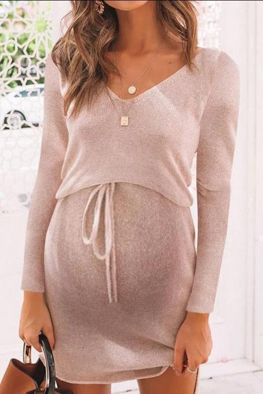 Maternity Round Neck Solid Colour Loose Dress - dianjiang-