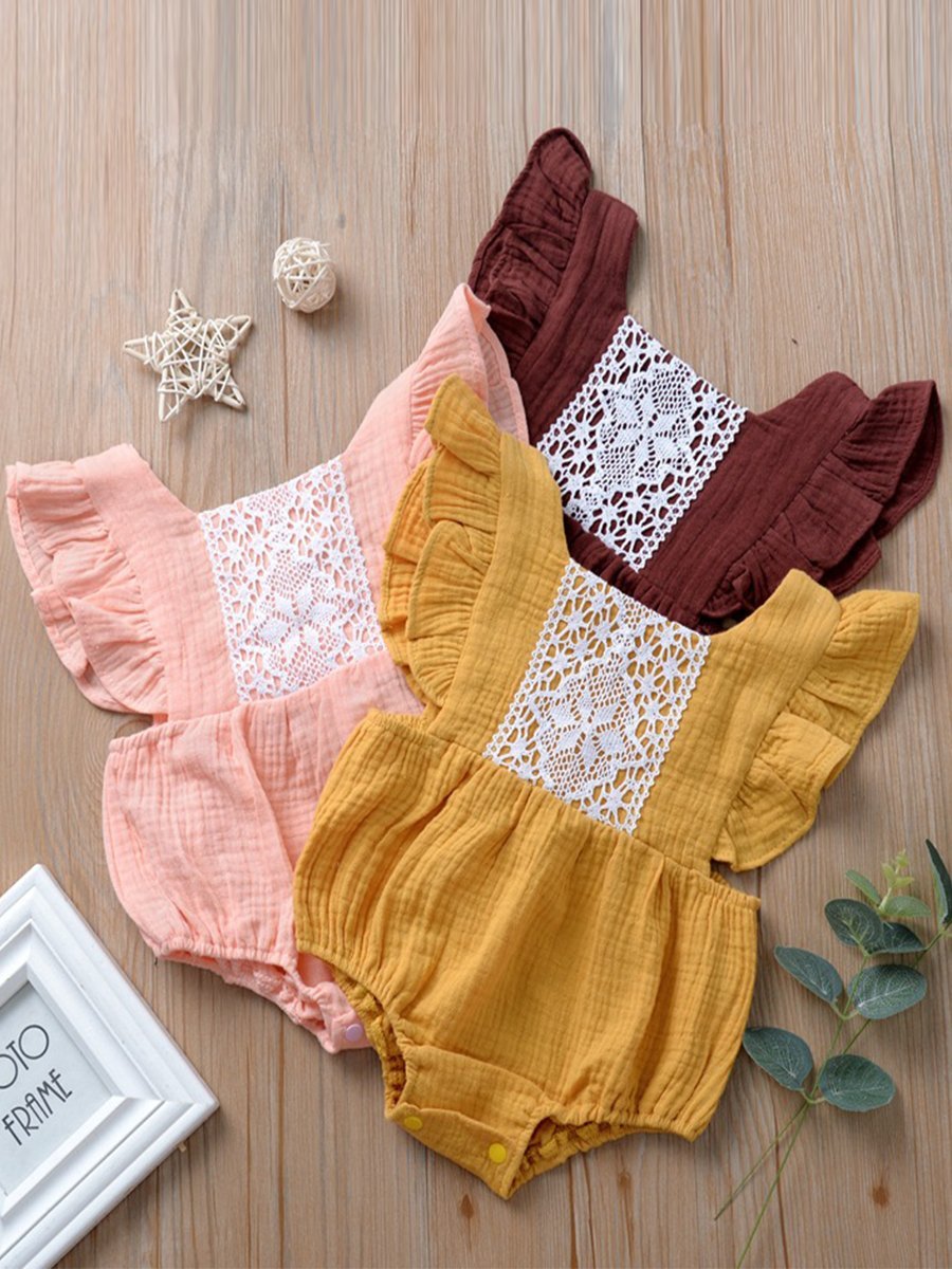 Baby Romper Little Flying Sleeve Lace Crawling Jumpsuit - dianjiang-