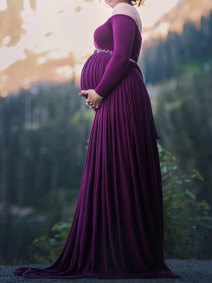 Maternity Long Sleeve Slit Shoulder Loose Dress - dianjiang-