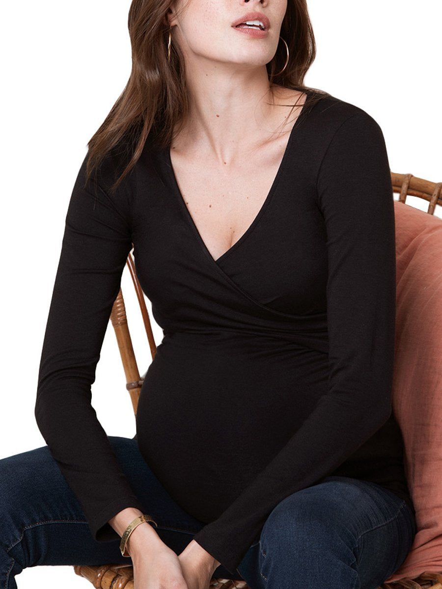 Maternity Deep V-Neck Solid T-Shirt - dianjiang-