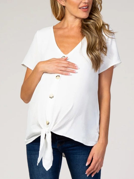 Maternity Fashion Hem Lace Short Sleeve T-Shirt - dianjiang-