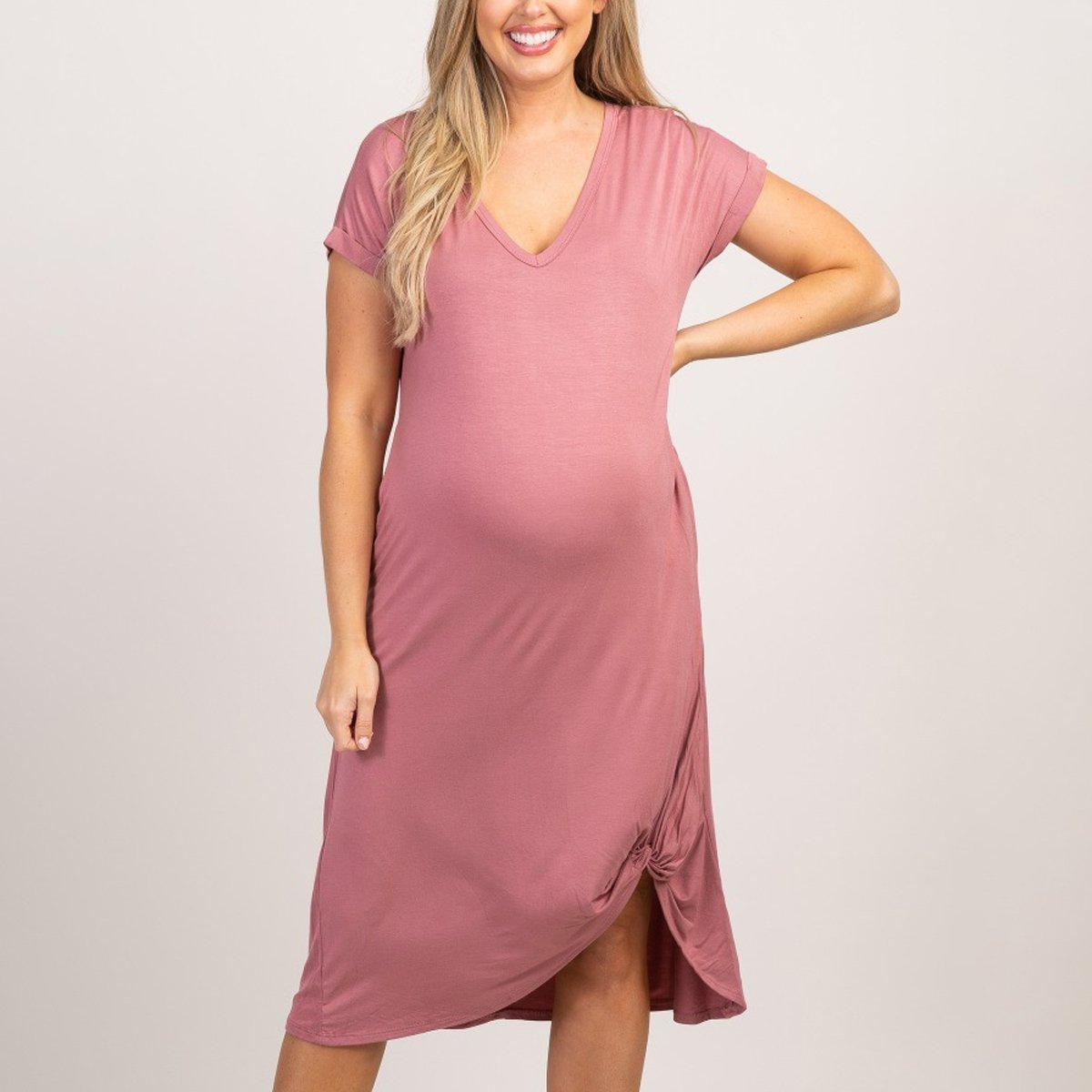 Maternity Loose Casual Solid Color Short Sleeve Maxi Dress - dianjiang-