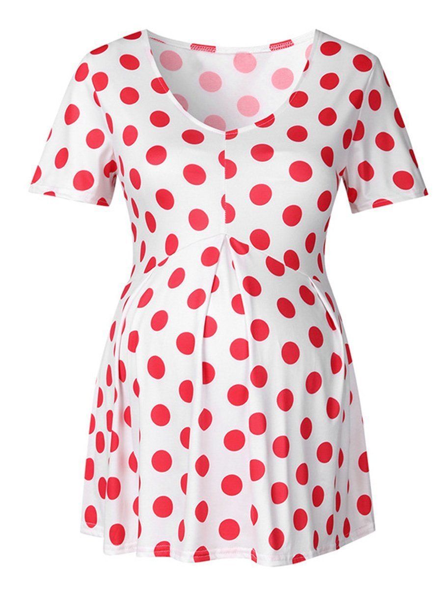 Maternity Polka Dot Loose Short Sleeve T-Shirt - dianjiang-