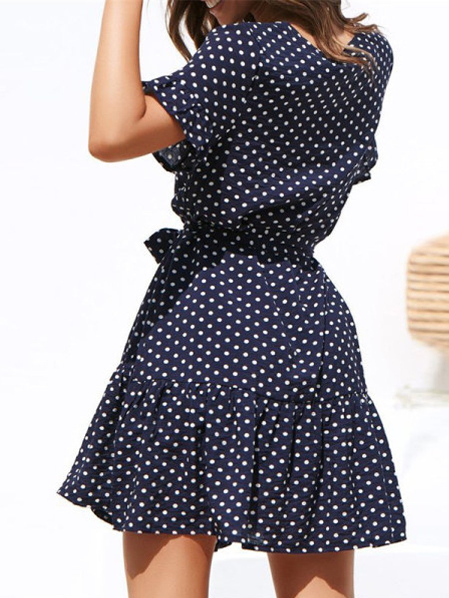 Maternity V-Neck Polka Dots Casual Above Dress - dianjiang-