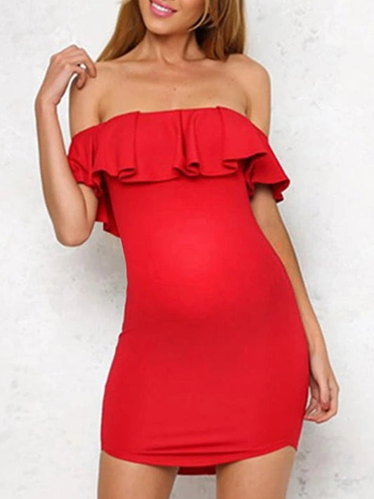 One Shoulder Solid Color Sexy Maternity Dress - dianjiang-