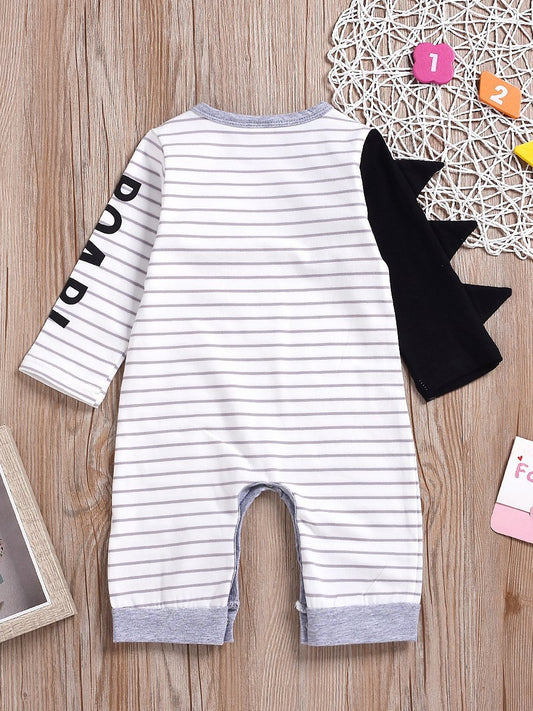 Round Neck Striped Dinosaur Printed Long-sleeved Baby Romper - dianjiang-