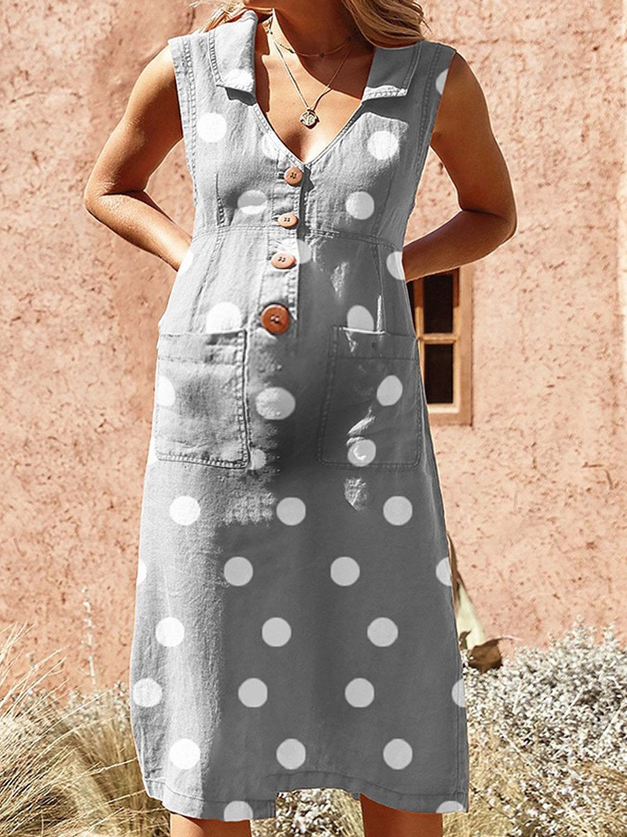 Printed Button Lapel Pocket Dress Summer Maternity Dress - dianjiang-