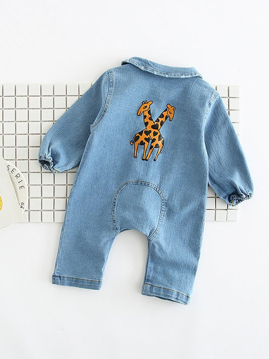 Infant Bodysuit Rainbow Giraffe Cotton Denim Long Sleeve Baby Jumpsuit - dianjiang-