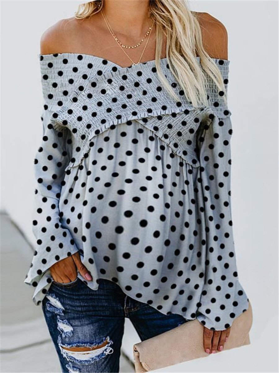 Maternity Sexy V-Neck Shoulder Polka Dot Print T-Shirt - dianjiang-