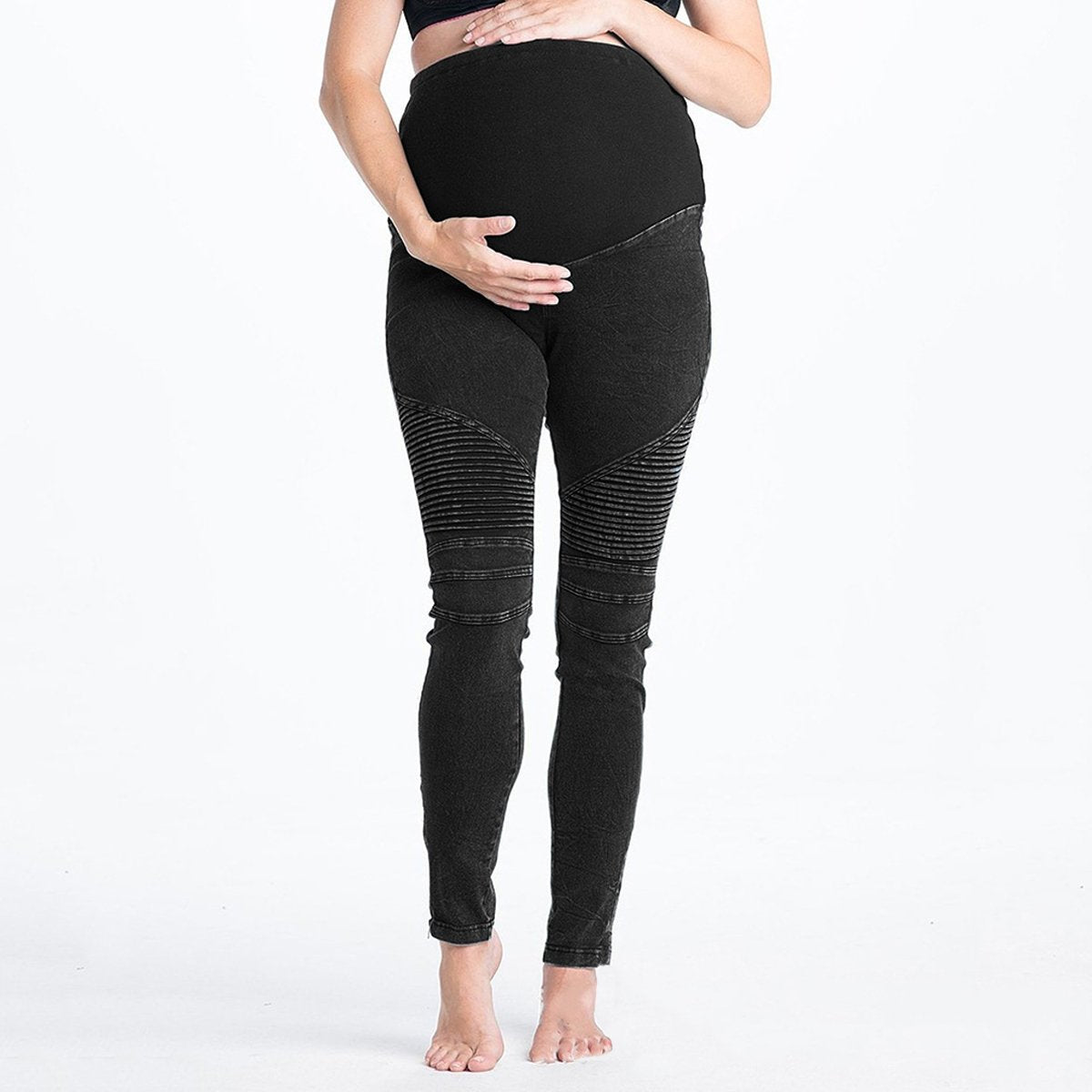 Maternity Pleated Crotch Elastic Zipper Tights - dianjiang-