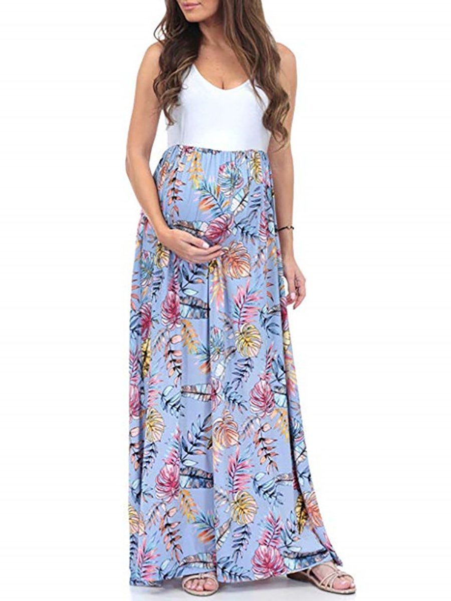 Round Neck Sleeveless Printed Maternity Long - dianjiang-