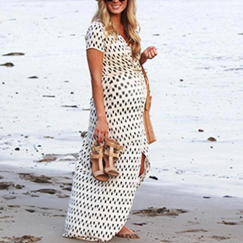 Maternity V-Neck Geometric Pattern Maxi Dress - dianjiang-