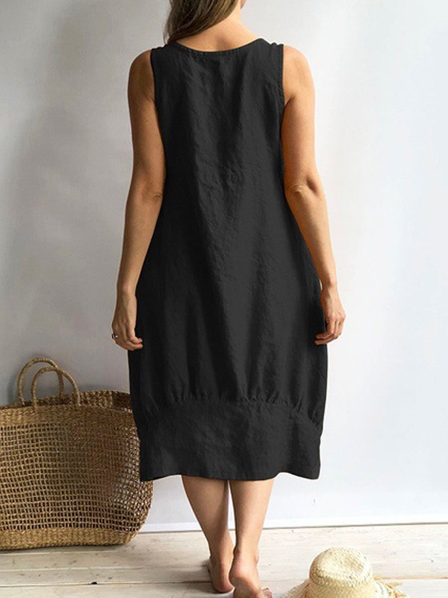 Solid Color Cotton Linen Sleeveless Maternity Dress - dianjiang-