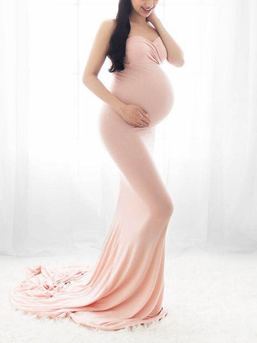 Maternity Sleeveless Low Tail Long Dress - dianjiang-