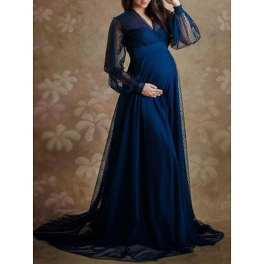 Maternity Shoot Pure Color Fashion Elegant Blue Gown - dianjiang-