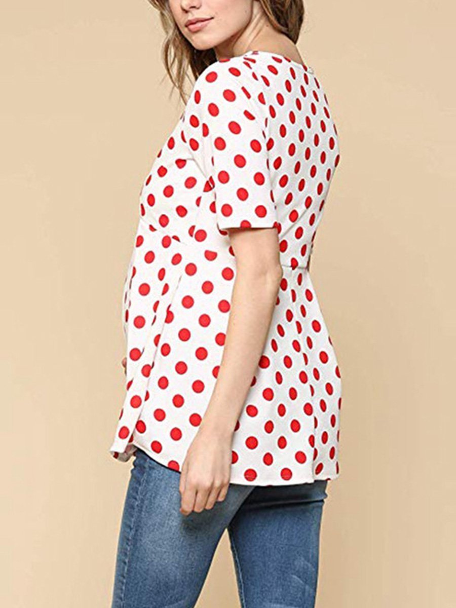 Maternity Polka Dot Loose Short Sleeve T-Shirt - dianjiang-