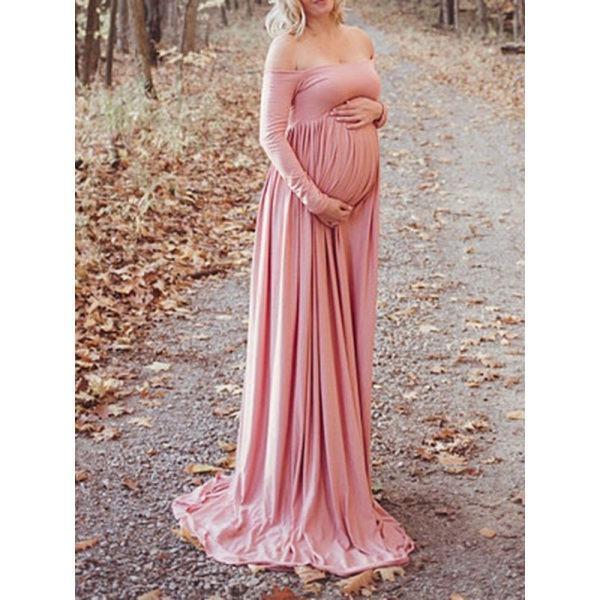 Maternity Sweet One-Piece Pink Long Sleeve Ruffle Dress - dianjiang-