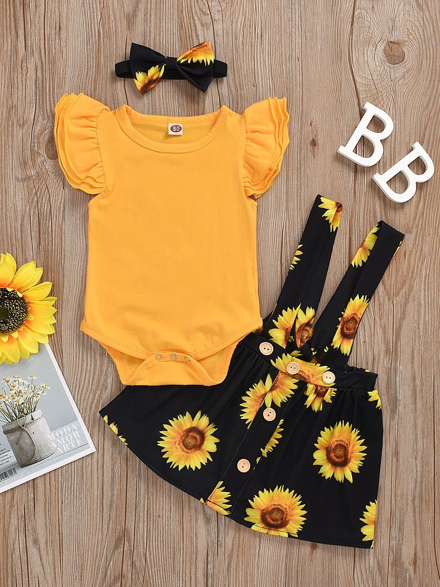 Girl Sunflower Sling Short Skirt Baby Suit - dianjiang-