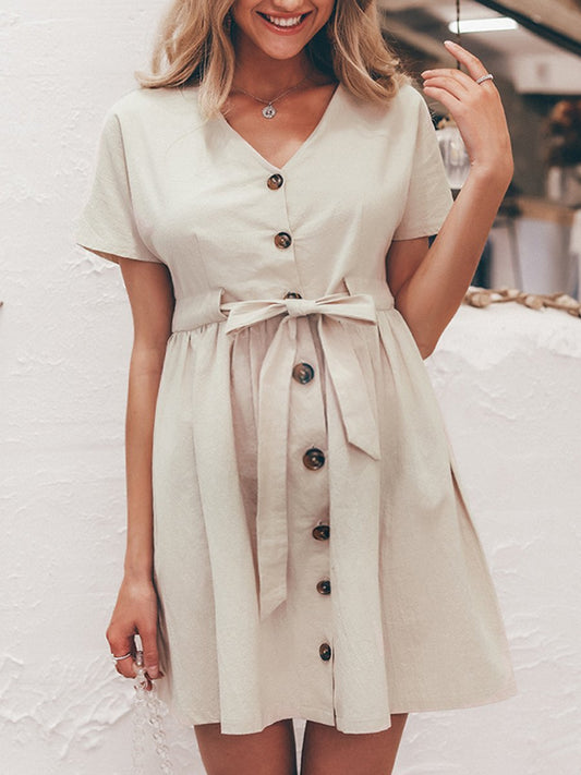 Maternity Vintage V-Neck Mini Dress - dianjiang-