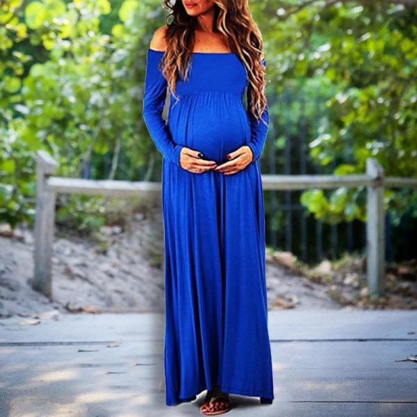 Maternity Sexy Off The Shoulder Solid Color Photoshoot Gowns - dianjiang-