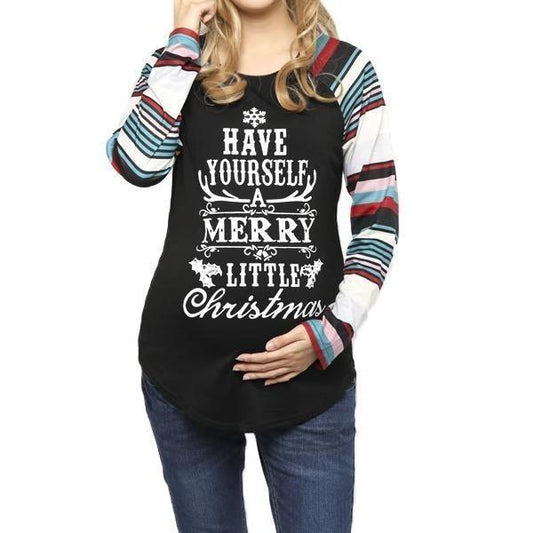 Maternity Christmas Printed Raglan Sleeve T-Shirt - dianjiang-