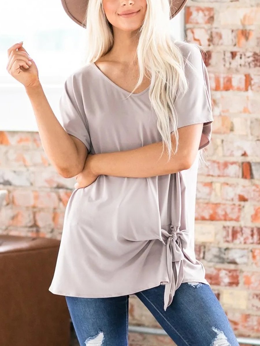 Maternity Solid Color Loose Short Sleeve T-Shirt - dianjiang-