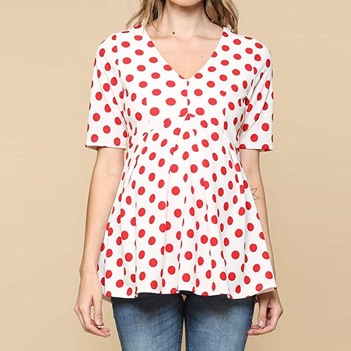 Maternity Polka Dot Loose Short Sleeve T-Shirt - dianjiang-